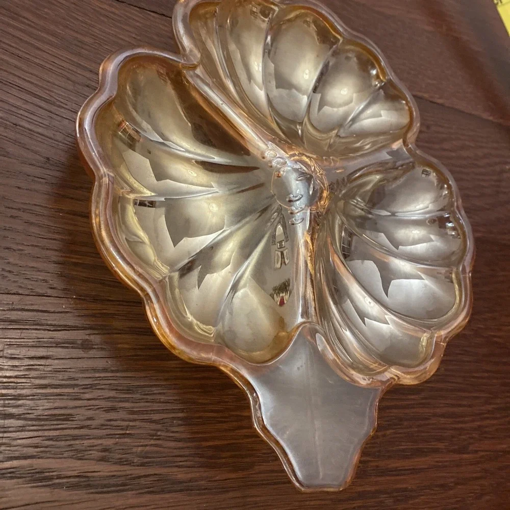 Vintage Carnival‎ Glass Marigold Amber Clover Leaf Candy/Nut/Relish Dish